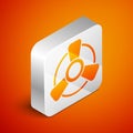 Isometric Car motor ventilator icon isolated on orange background. Silver square button. Vector