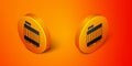 Isometric Car radiator cooling system icon isolated on orange background. Orange circle button. Vector