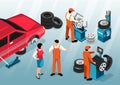 Isometric Car Repair Illustration