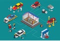 Isometric car repair maintenance autoservice center garage and car service concept. Technicians replace vehicle part Royalty Free Stock Photo