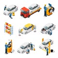 Isometric Car Repair Services Set Royalty Free Stock Photo