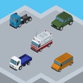 Isometric Car Set Of Armored, Truck, Lorry And Other Vector Objects. Also Includes Aid, Suv, Motor Elements. Royalty Free Stock Photo