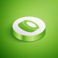 Isometric Car tire icon isolated on green background. White circle button. Vector