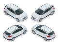 Isometric car vector template on white background. Compact crossover, CUV, 5-door station wagon car. Template vector