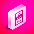 Isometric Card game collection icon isolated on pink background. Fantasy ui kit with magic items. Silver square button