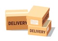 Isometric cardboard boxes set for delivery and storage. Isolated carton crates collection with various angles and point