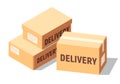 Isometric cardboard boxes set for delivery and storage. Isolated carton crates collection with various angles and point