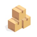 Isometric cardboard icon. Cartoon package box illustration