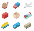 Isometric cargo transportation and logistic icons