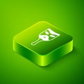 Isometric Carnival mask icon isolated on green background. Masquerade party mask. Green square button. Vector Royalty Free Stock Photo