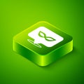 Isometric Carnival mask icon isolated on green background. Masquerade party mask. Green square button. Vector Royalty Free Stock Photo