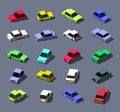 Isometric cars set. Low-poly style with shadows. Urban transport. Colorful cars.