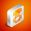 Isometric Carton cardboard box icon isolated on orange background. Box, package, parcel sign. Delivery and packaging Royalty Free Stock Photo