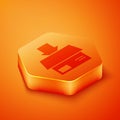 Isometric Carton cardboard box icon isolated on orange background. Box, package, parcel sign. Delivery and packaging Royalty Free Stock Photo