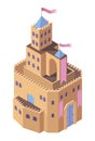 Isometric cartoon castle icon. Game design fortress concept. Medieval castle with towers and gates, vector illustration Royalty Free Stock Photo