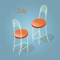 Isometric cartoon chair icon isolated on blue.