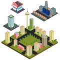 Isometric of cartoon city skyline