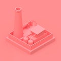 Isometric cartoon factory in the style of Minimal. Pink building on a pink background. 3d rendering. Royalty Free Stock Photo