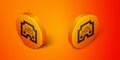 Isometric Casino win icon isolated on orange background. Orange circle button. Vector