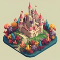 Isometric castle in the forest. Vector illustration for your design.