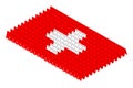 Isometric caution floor sign in row, Switzerland national flag shape concept design illustration