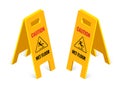 Isometric caution wet floor sign isolated on white background