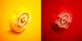 Isometric Celsius icon isolated on orange and red background. Circle button. Vector
