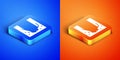 Isometric Cemetery digged grave hole icon isolated on blue and orange background. Square button. Vector Royalty Free Stock Photo