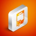 Isometric Certificate template icon isolated on orange background. Achievement, award, degree, grant, diploma. Business