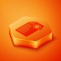 Isometric Certificate template icon isolated on orange background. Achievement, award, degree, grant, diploma concepts