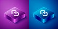 Isometric Chain link icon isolated on blue and purple background. Link single. Hyperlink chain symbol. Square button