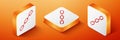 Isometric Chain link icon isolated on orange background. Link single. Orange square button. Vector