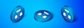 Isometric Chandelier icon isolated on blue background. Blue circle button. Vector