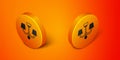 Isometric Chandelier icon isolated on orange background. Orange circle button. Vector