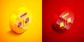 Isometric Chandelier icon isolated on orange and red background. Circle button. Vector