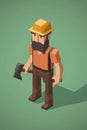 Isometric character of a miner holding a pickaxe and wearing a helmet. Royalty Free Stock Photo