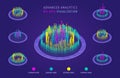 Isometric chart 3D. Big data analytic and visualization. Presentation graphics, statistics of data and diagrams.