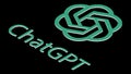Isometric ChatGPT artificial intelligence program logo, OpenAI company, isolated on black background