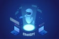 Isometric ChatGPT concept. Artificial intelligence chatbot, Machine learning,