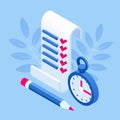 Isometric checklist and to do list. Clipboard with a checklist. Project management, planning and keeping score of the