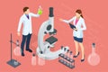 Isometric chemical laboratory concept. Laboratory assistants work in scientific medical chemical or biological lab Royalty Free Stock Photo