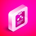 Isometric Chemistry report icon isolated on pink background. Silver square button. Vector