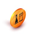 Isometric Chess icon isolated on white background. Business strategy. Game, management, finance. Orange circle button