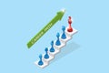 Isometric chess pieces represent career growth, career path and business concept