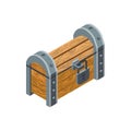 Isometric chest icon. Closed treasure chest for game. Wooden chest on white background. Locked dower chest. Vector game