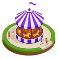 Isometric Childrens carousel with horses . Vector illustration. Colorful children s carousel. Royalty Free Stock Photo