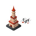 Isometric chinatown icon, building city infographic element, vector illustration Royalty Free Stock Photo