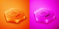 Isometric Chinese New Year icon isolated on orange and pink background. Hexagon button. Vector