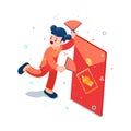 Isometric Chinese Woman Celebrating with Red Envelope