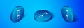 Isometric Chisel tool for wood icon isolated on blue background. Blue circle button. Vector